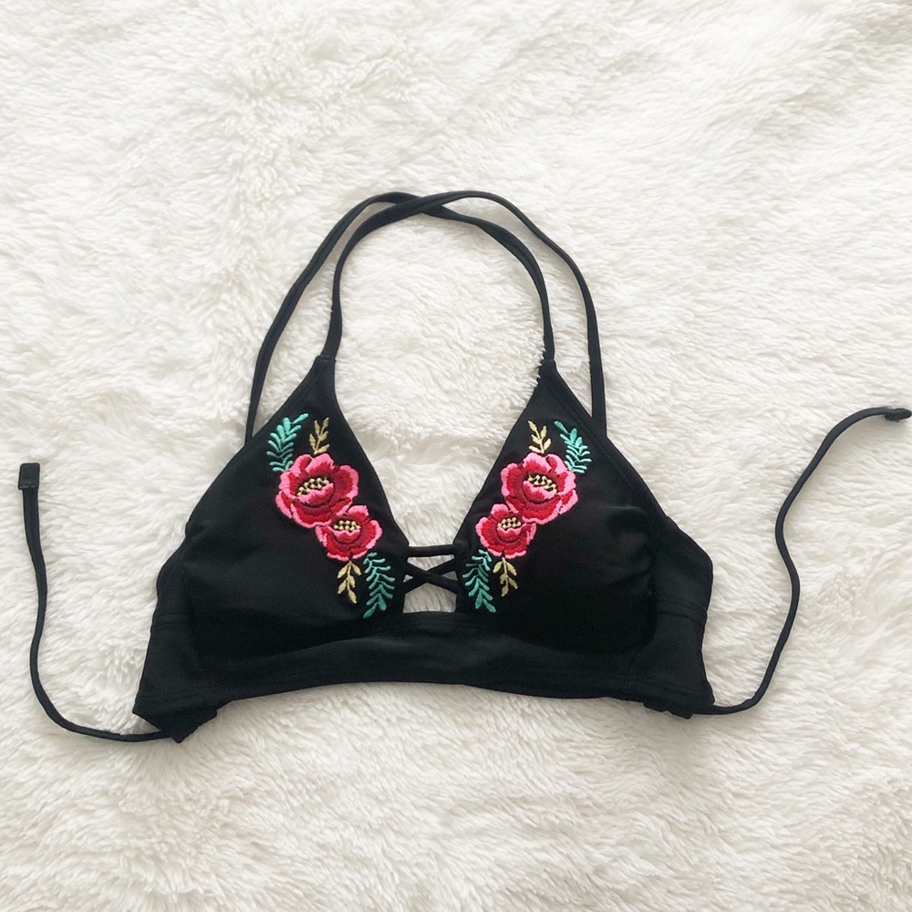 Floral Black Bikini Top